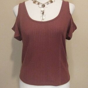 Charlotte Russe Mauve  Ribbed Cold- Shoulder Open Back Tank Top